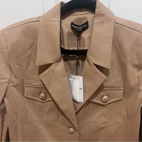 NWT GENERATION LOVE KARL GABARDINE BLAZER TAN size large women cropped - Picture 13 of 14